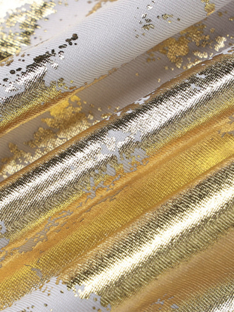 Robe dorée à fines bretelles et col en V en imprimé métallisé années 1980