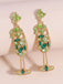 Boucles d'oreilles en forme de verre à champagne perles et pierres précieuses