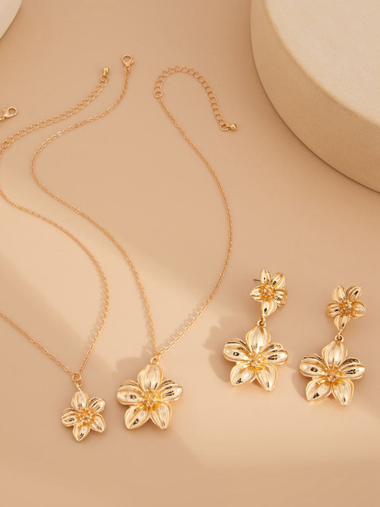 Ensemble collier et boucles d'oreilles à double clavicule florale