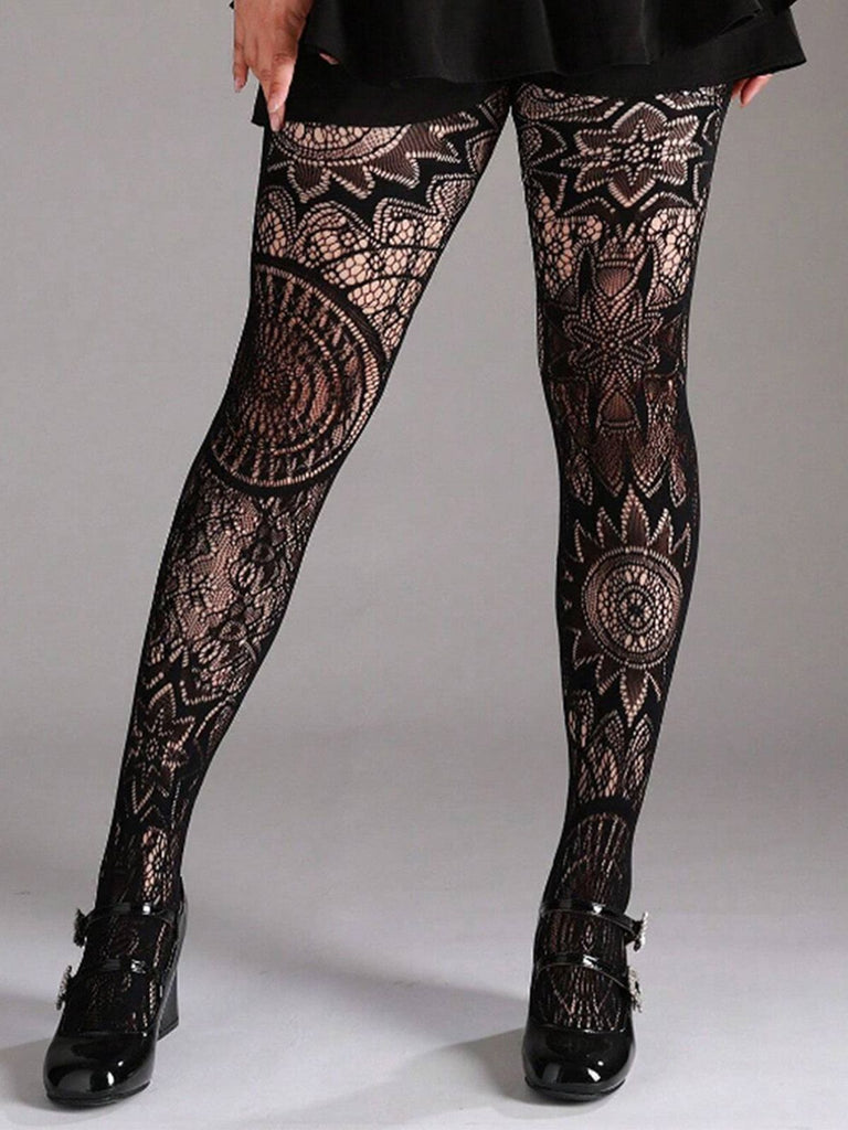 Collants transparents à motifs floraux en dentelle gothique d'Halloween