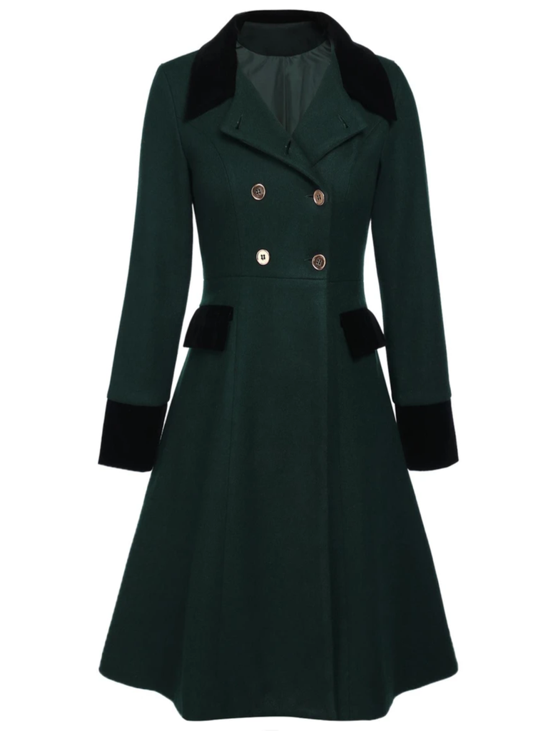 Manteau à Boutons Uni Vert Foncé Années 1950 5