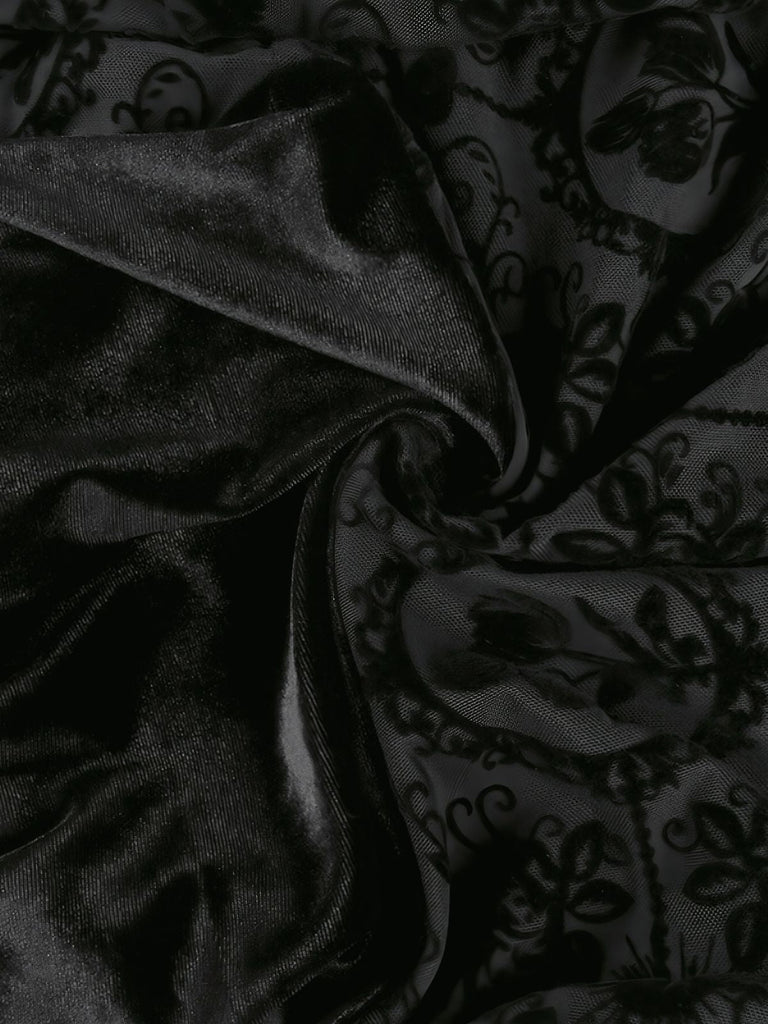 Robe noire floquée à lacets gothique des années 1960