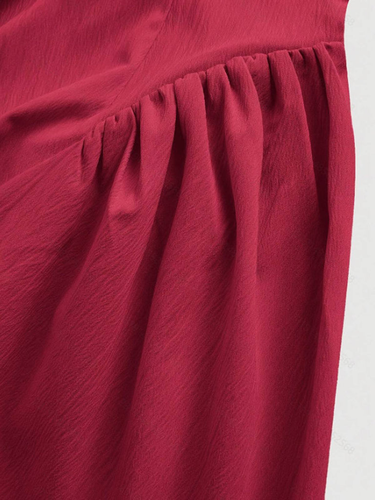 Robe À Ligne A Rouge Manches Courtes Col Montant Années 50