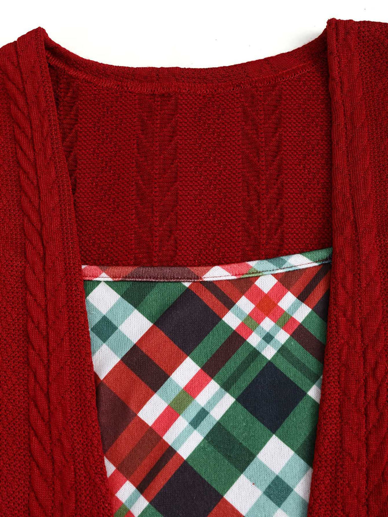 [Grande taille] Robe en maille à carreaux et nœud papillon années 40