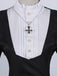 Robe noire style nonne avec collier croisé des années 1940