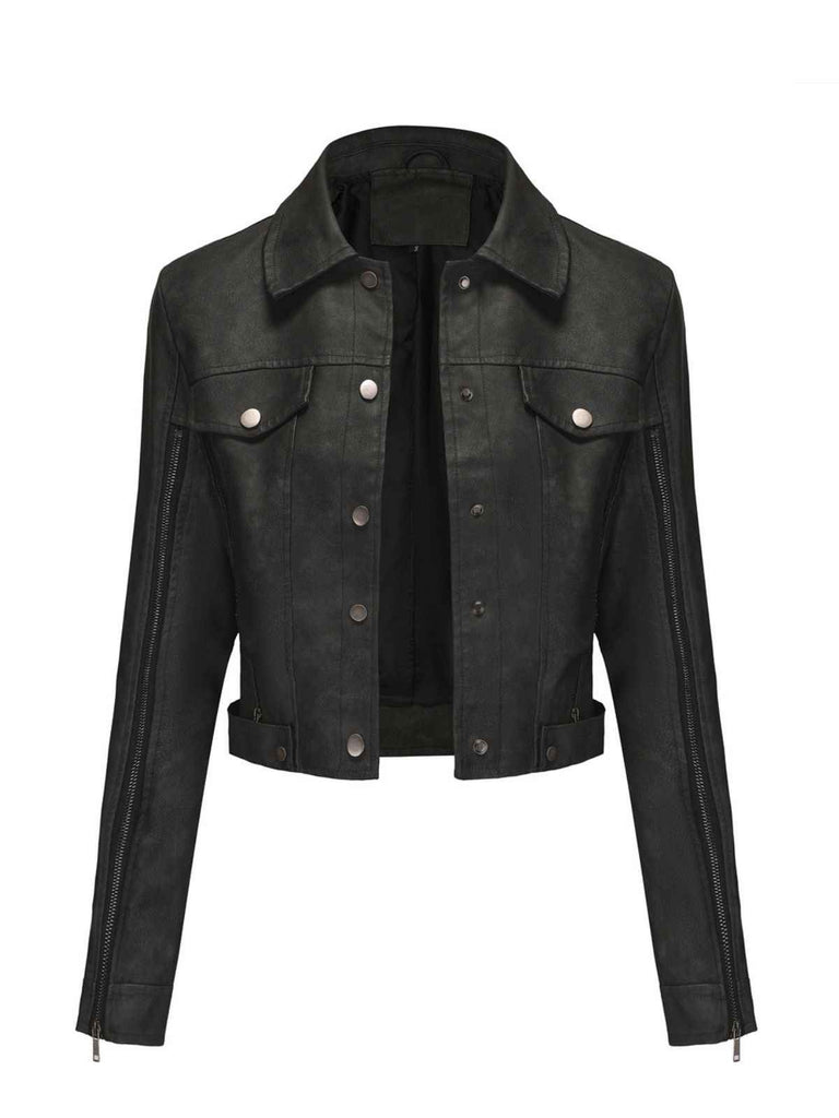 Veste de moto en cuir à fermeture éclair multiple années 1960