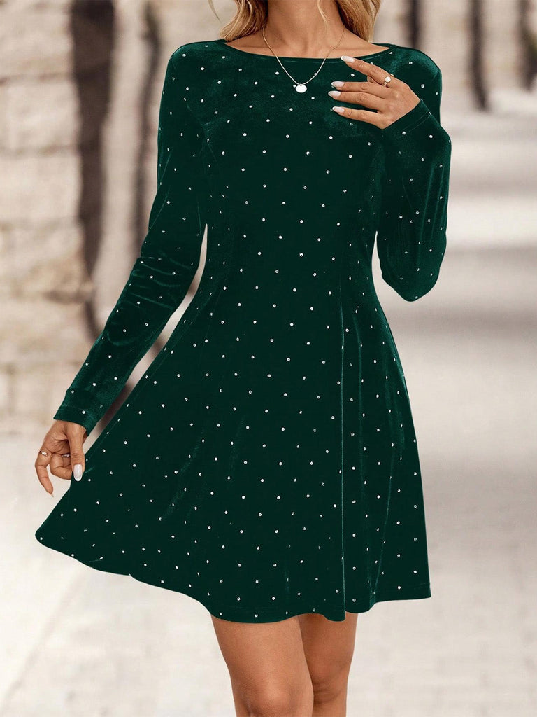 Robe de soirée cintrée en velours et strass années 1980