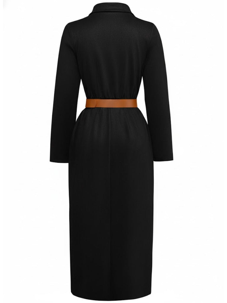 Robe-chemise boutonnée en daim avec ceinture années 1930