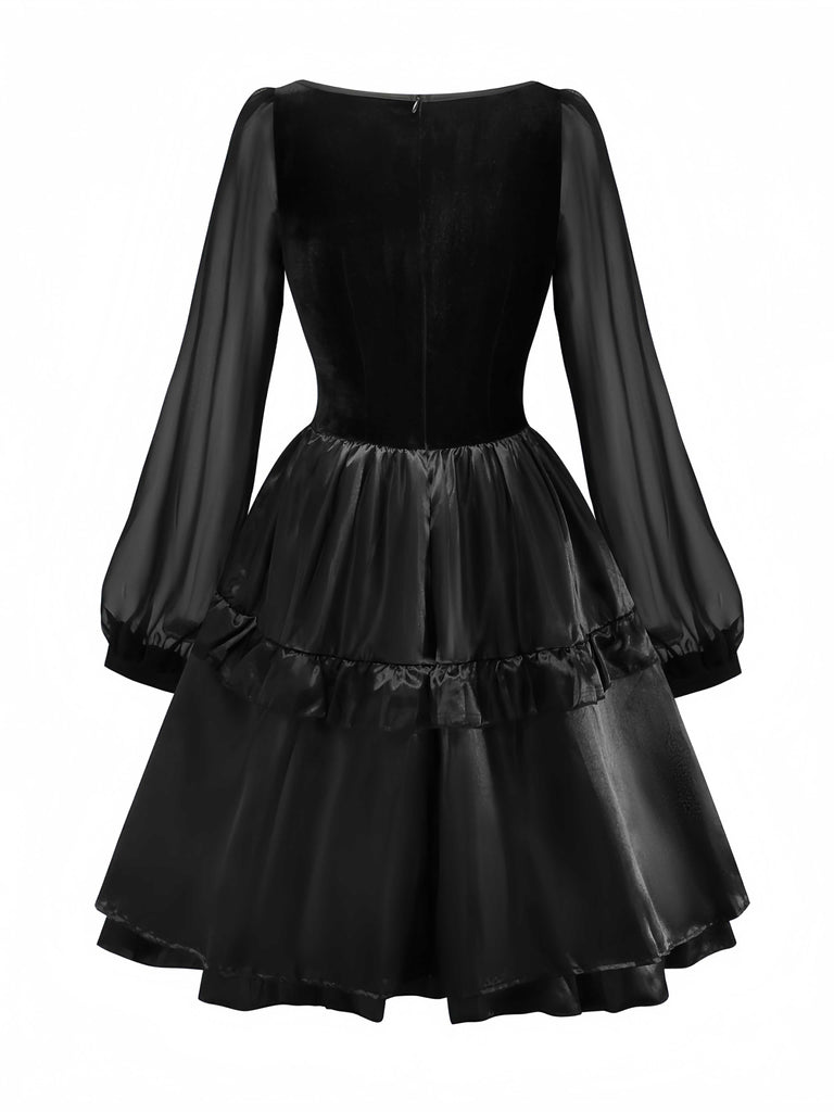 Robe gothique en velours avec croix et roses 3D des années 1980 et bandeau