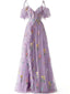 Robe fendue violette tulle fleurs 1970s