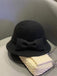 Chapeau cloche vintage en fausse laine unie avec nœud papillon