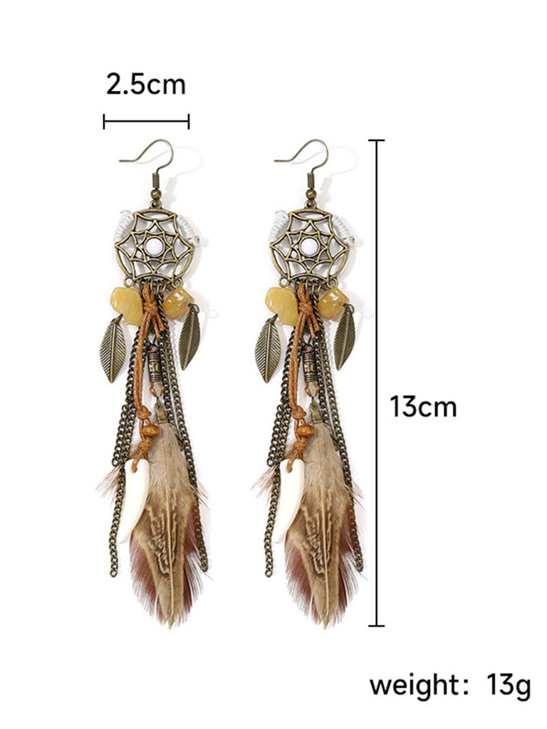 Boucles d'oreilles et collier ras du cou attrape-rêves et plumes