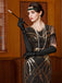 Robe longue à sequins dorés col en V et pompons années 1920