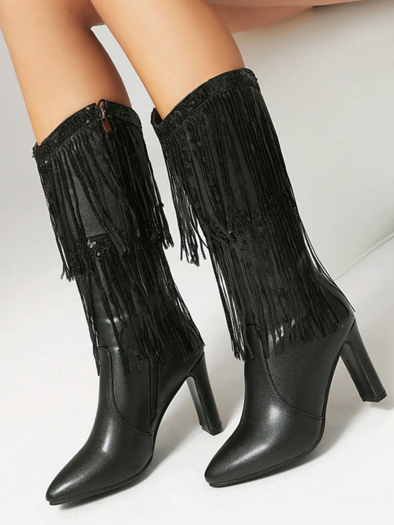 Bottines disco métallisées à franges et bout pointu