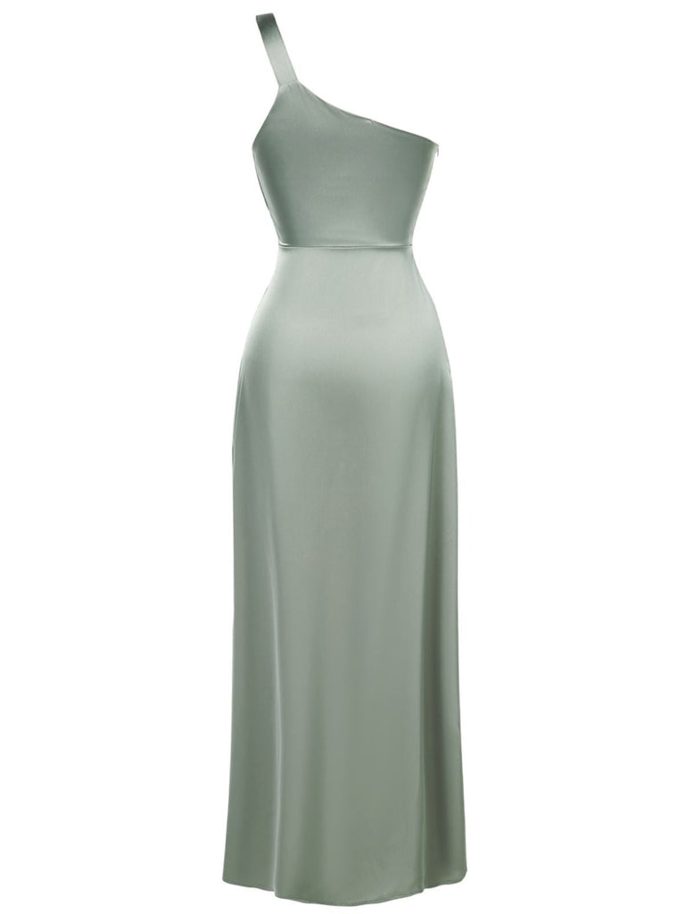 Robe de soirée une épaule en satin uni des années 1940