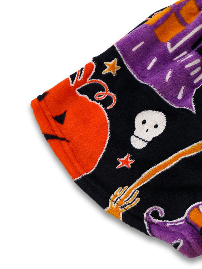 2PCS Pyjama en flanelle noire à motif fantôme d'Halloween des années 1970