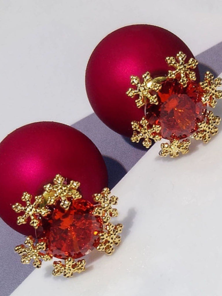 Boucles d'oreilles à flocon de neige avec pierres précieuses rouge de Noël