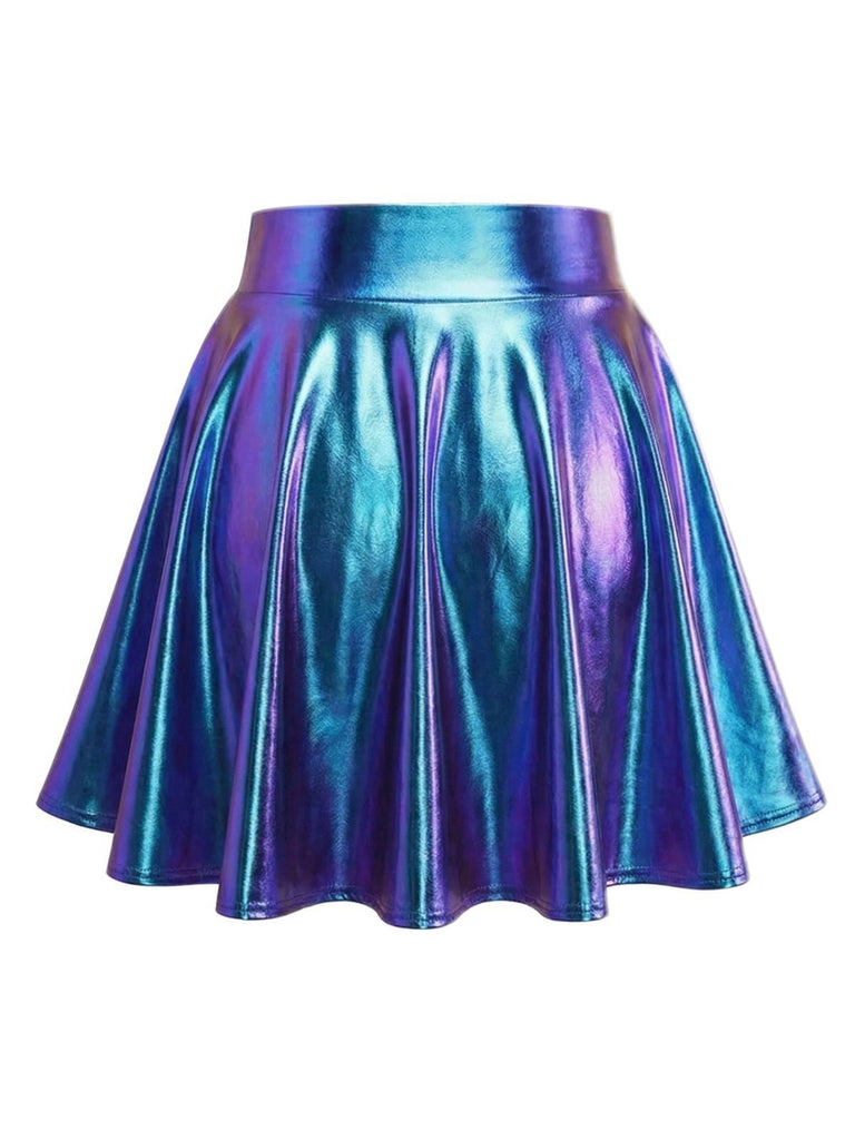 1970s Jupe plissée métallisée disco unie