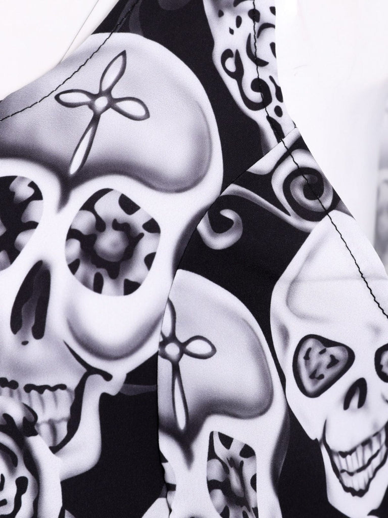 Robe trapèze à motif crâne Halloween années 1950