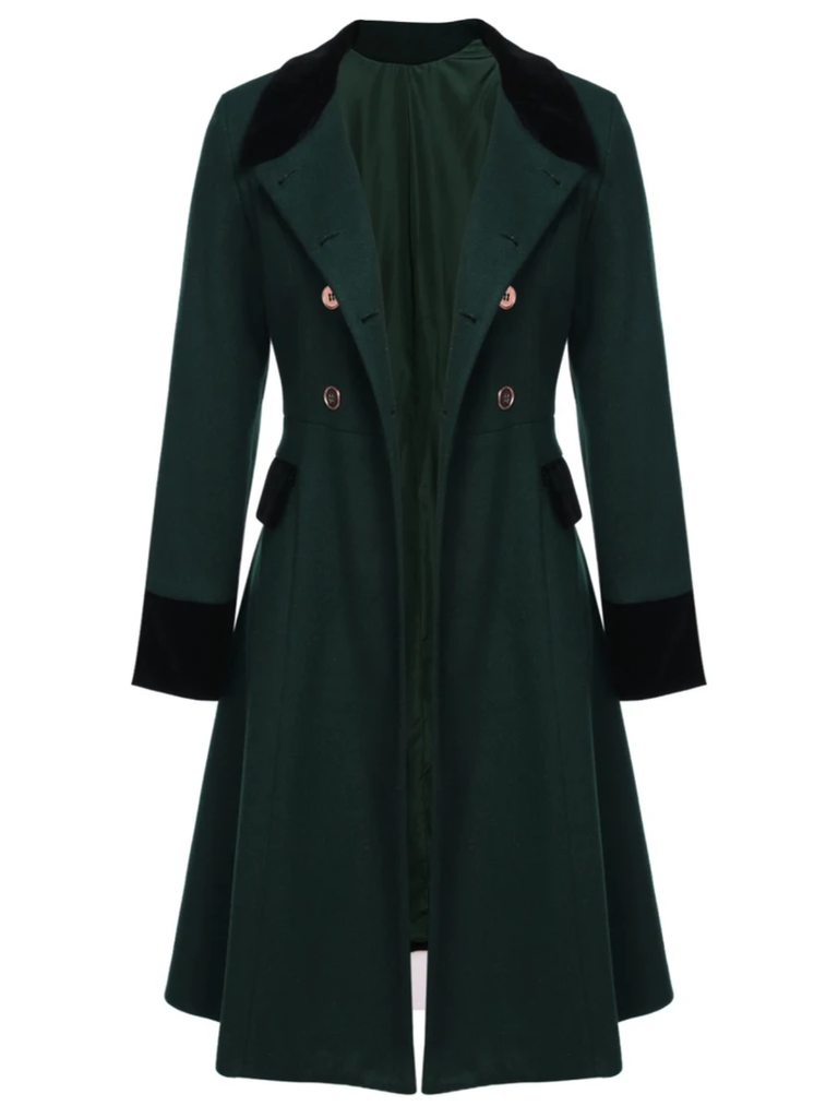 Manteau à Boutons Uni Vert Foncé Années 1950 6