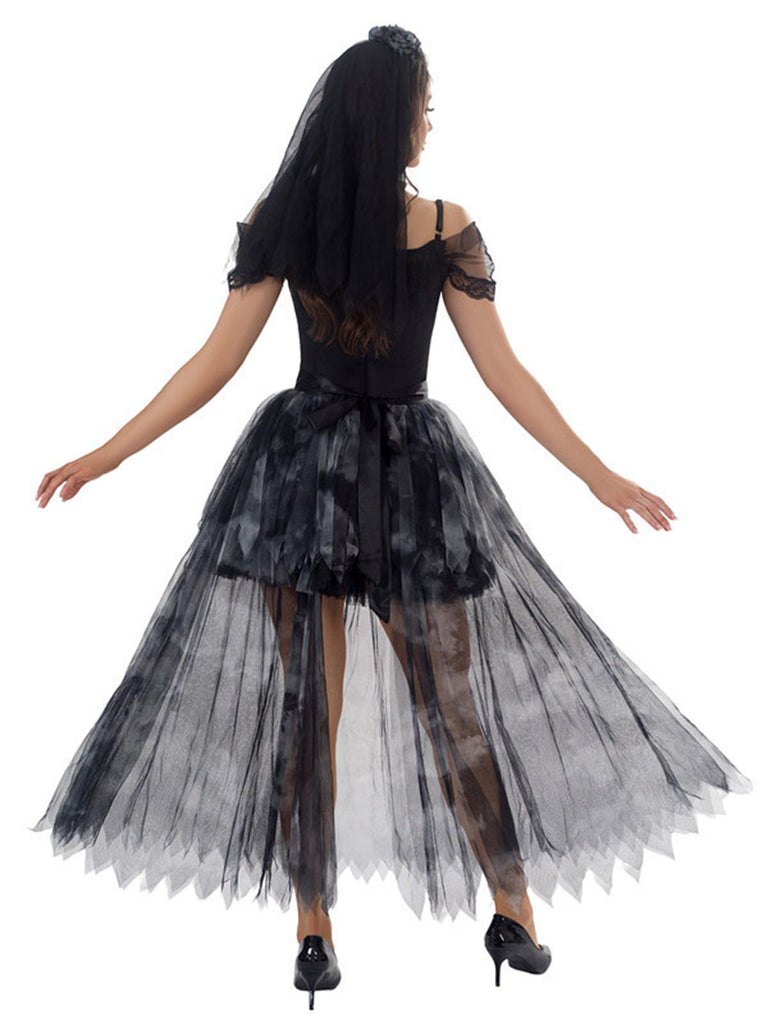 Robe noire en tulle mariée fantôme Halloween années 1970