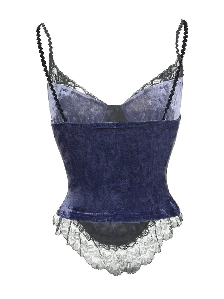 Camisole en velours et dentelle violet style gothique des années 1980