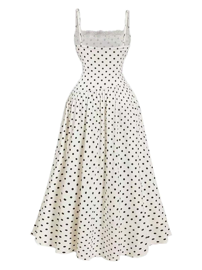 Robe à pois et empiècements en dentelle années 1950