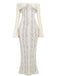 Robe sirène maxi en dentelle à épaules dénudées et manches évasées années 1930