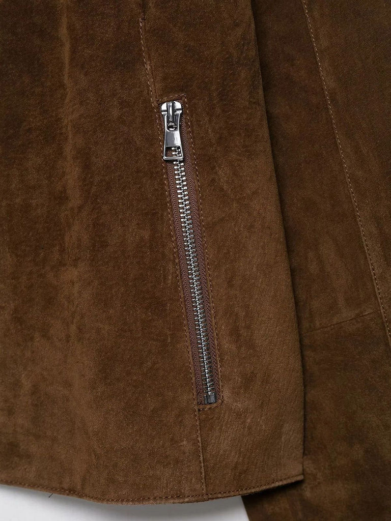Veste courte en daim marron avec fermeture zippée années 1980
