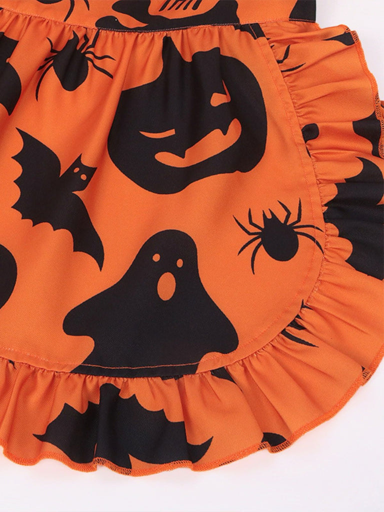 Robe à volants fantôme citrouille d'Halloween des années 1950