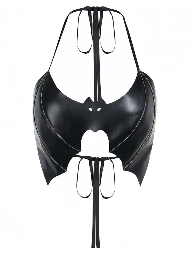 Haut en forme dechauve-souris licou noir à lacets gothique des années 1980