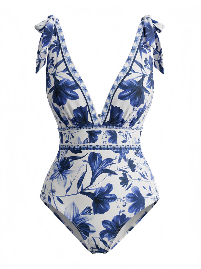 2PCS Maillot de bain vert à fleurs et cache-maillot années 1940