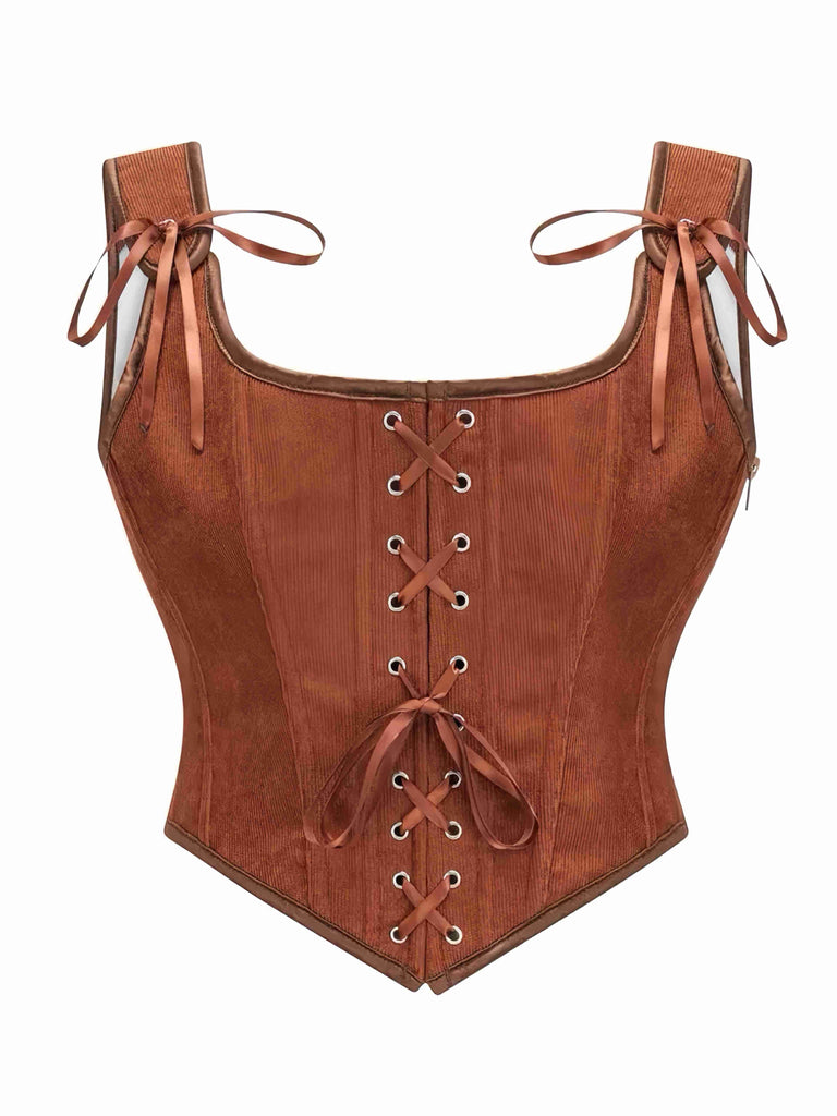 Corset à lacets en daim avec nœud années 1980