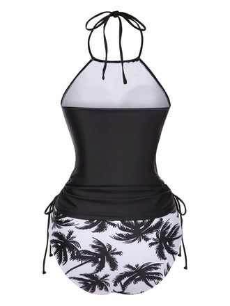 Ensemble tankini noir à imprimé squelette punk années 1980