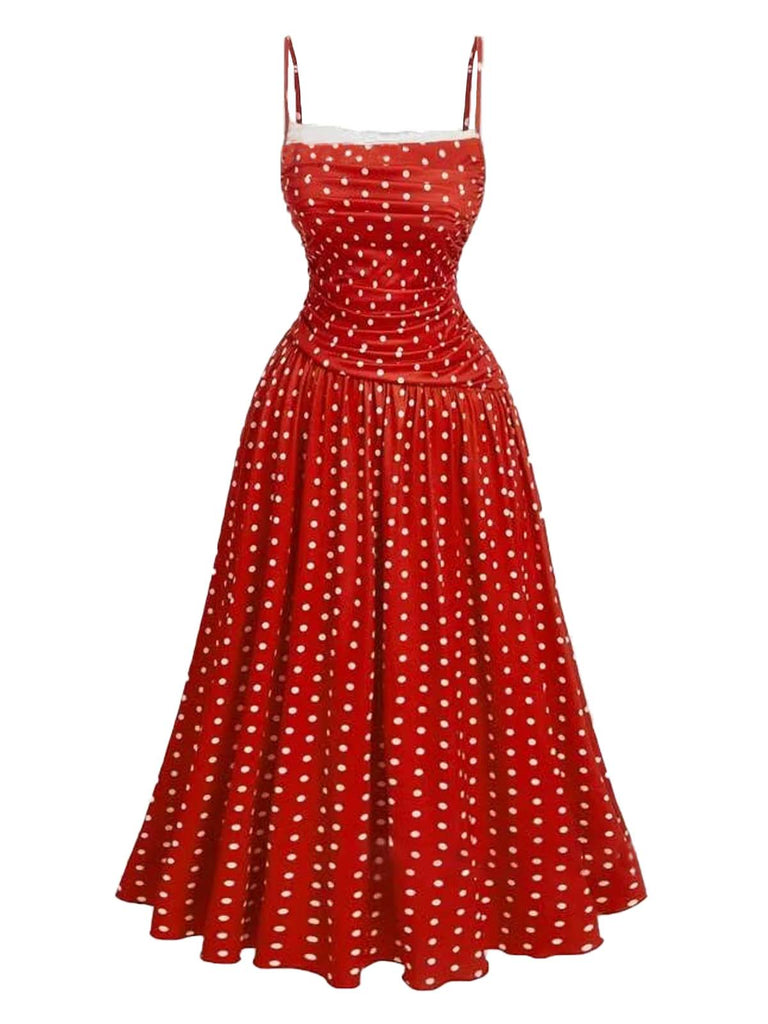 Robe à pois et empiècements en dentelle années 1950