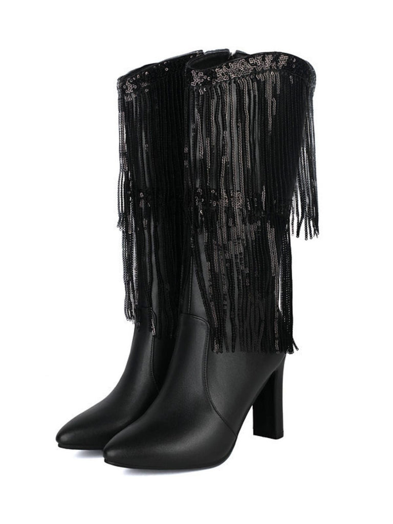Bottines disco métallisées à franges et bout pointu