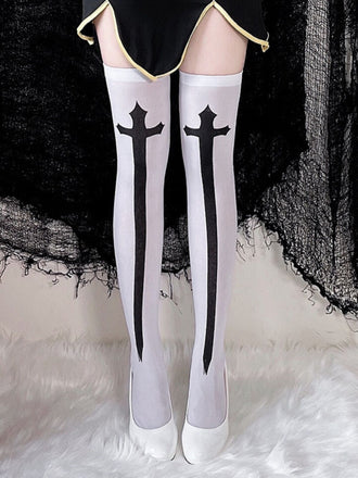 Bas cuissardes à imprimé croix d'Halloween