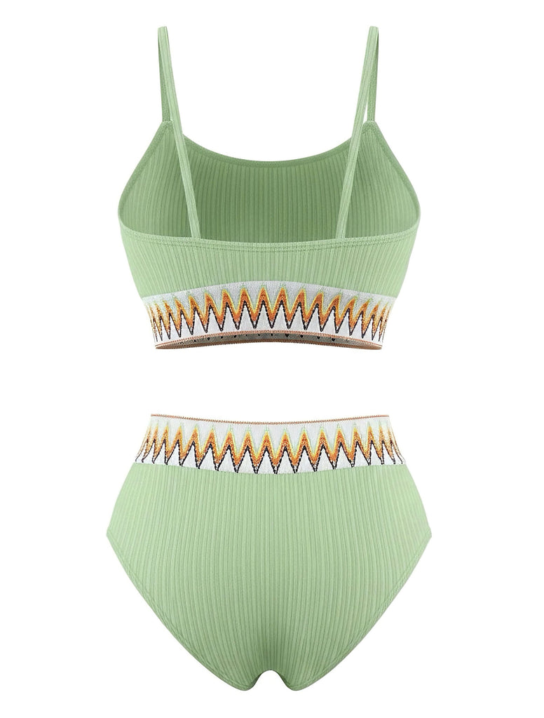 Bikini côtelé taille haute à motif zigzag années 1950