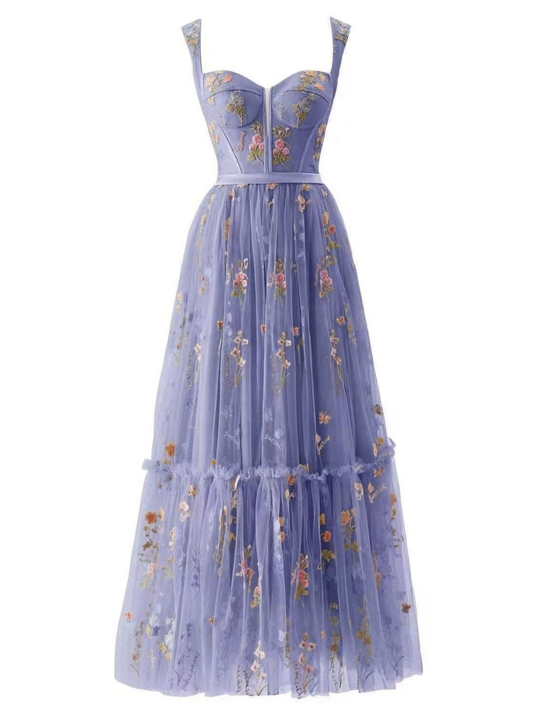 Robe en maille florale à lacets et baleines des années 1930