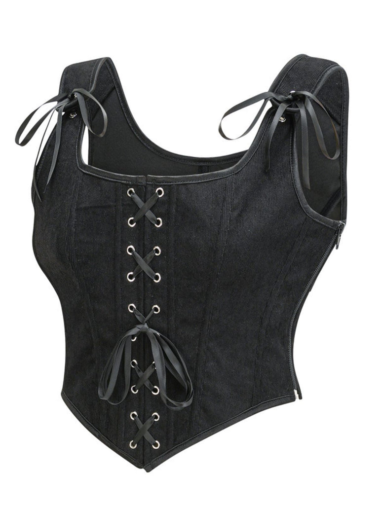 Corset à lacets en daim avec nœud années 1980