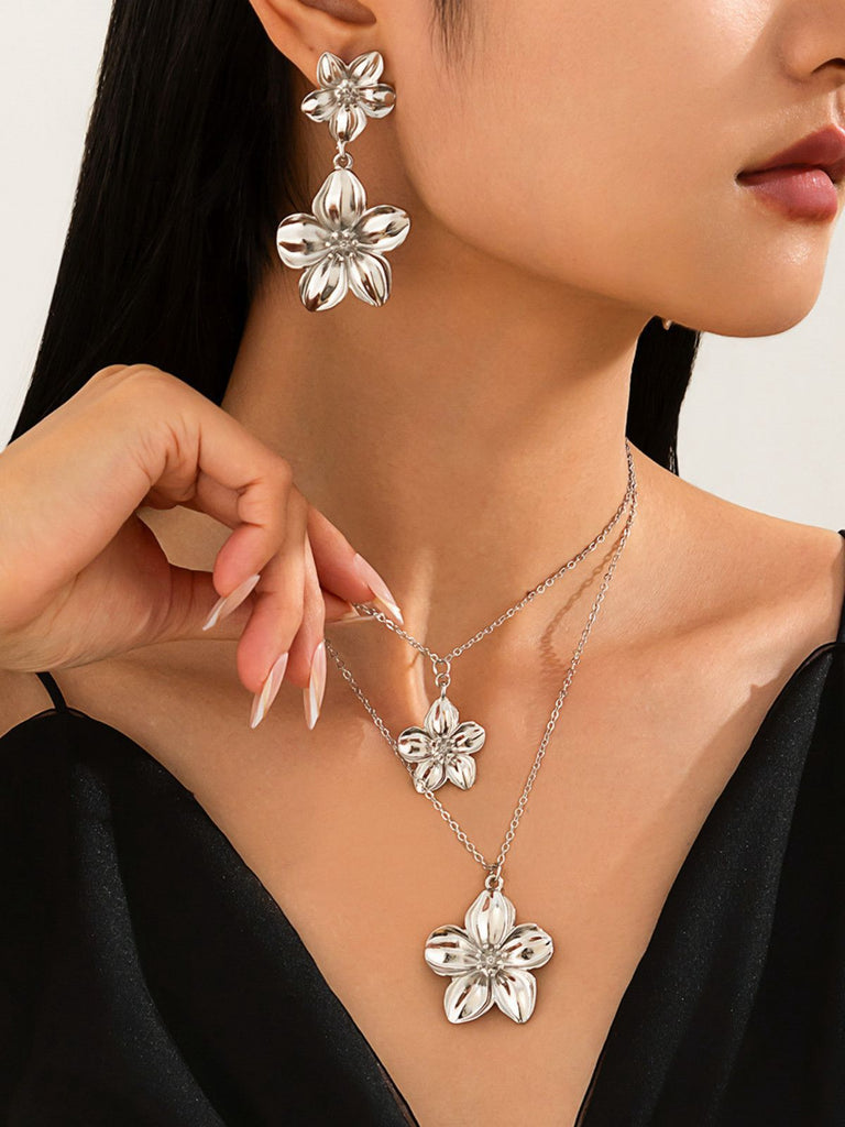 Ensemble collier et boucles d'oreilles à double clavicule florale