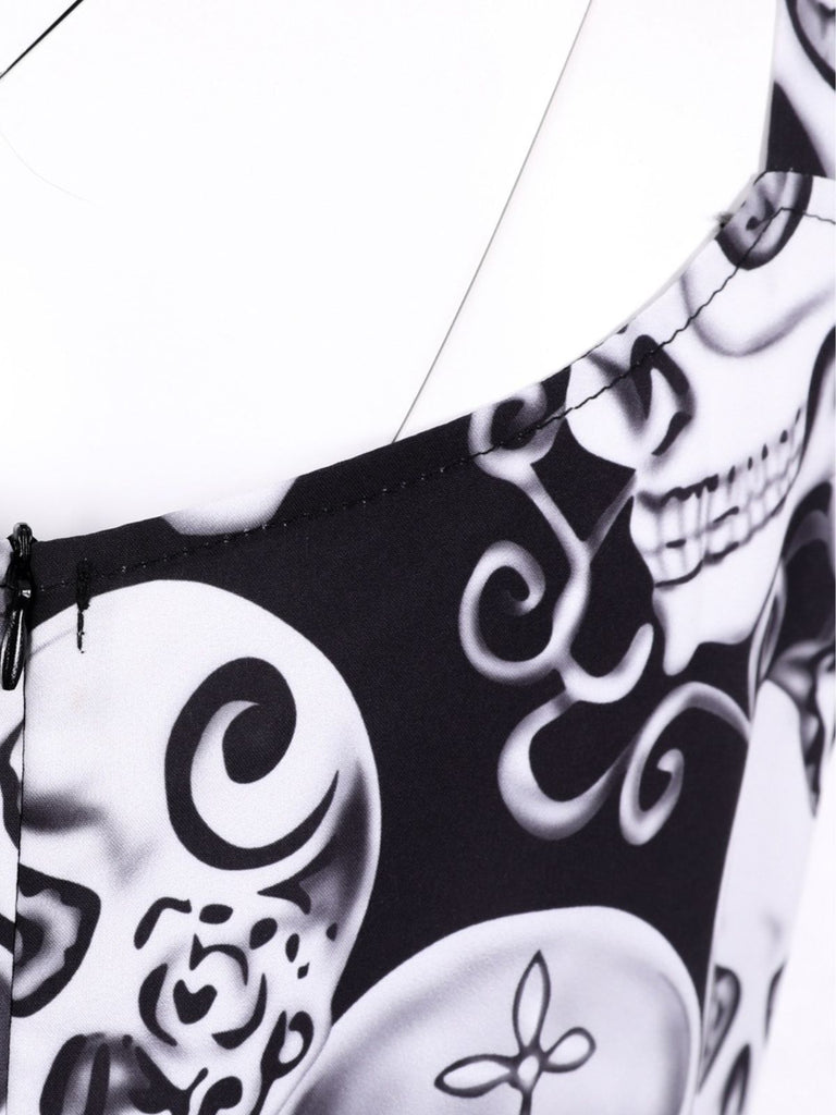 Robe trapèze à motif crâne Halloween années 1950