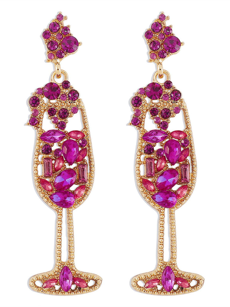 Boucles d'oreilles en forme de verre à champagne perles et pierres précieuses