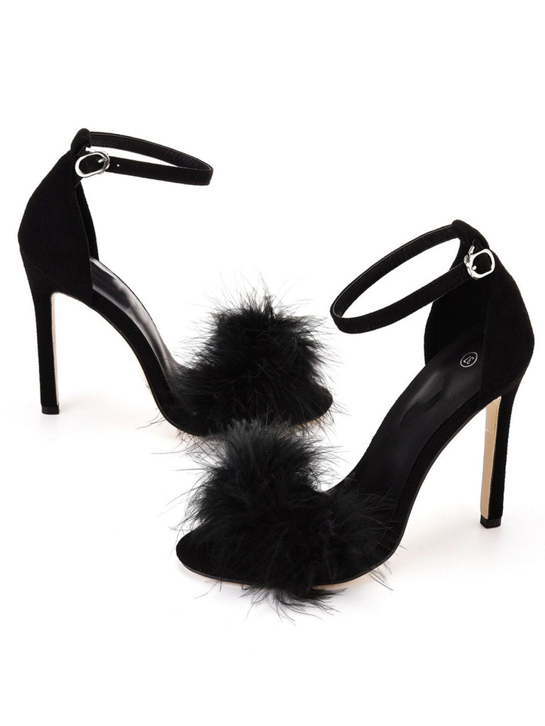 Escarpins à bride en daim et plumes