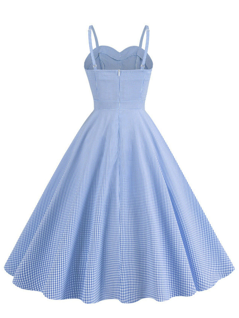 Robe trapèze boutonnée à bretelles spaghetti et carreaux des années 1950