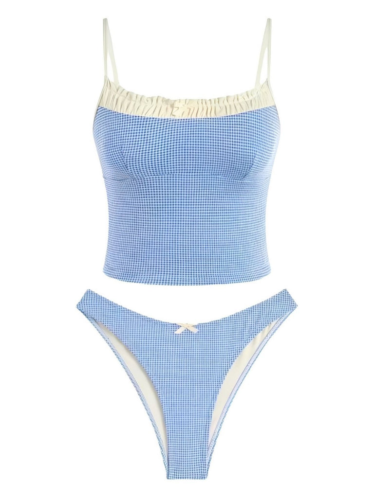 Ensemble De Tankini Bords Dentelle À Carreaux Rouge Année 1950