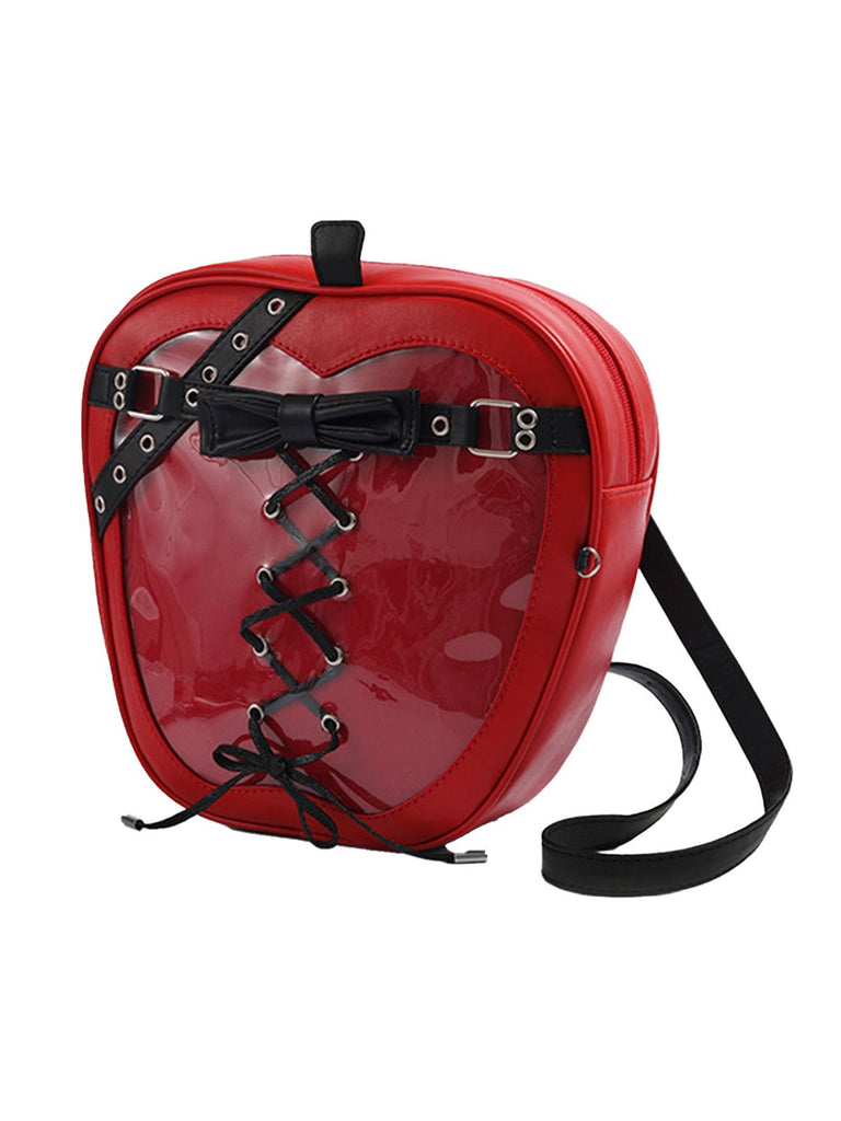 Sac bandoulière en cuir avec nœud style corset et pomme gothique