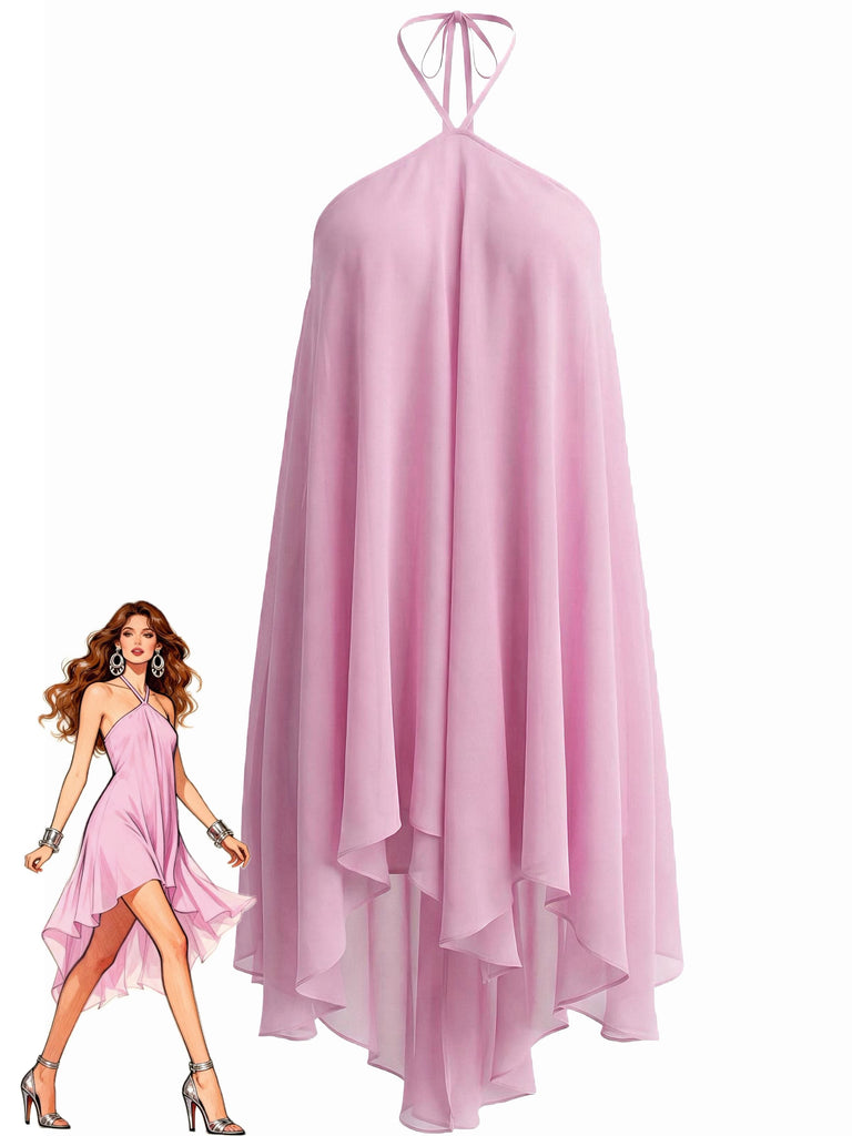 Robe babydoll en mousseline unie multicouche années 1970