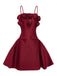 Robe Courte Rouge Vin  Unie Fleurs 3D Années 1960