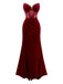 Robe bustier baleinée fendue en velours bordeaux des années 1980